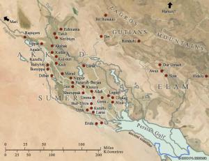 Map of the major sites in Elam and Sumer